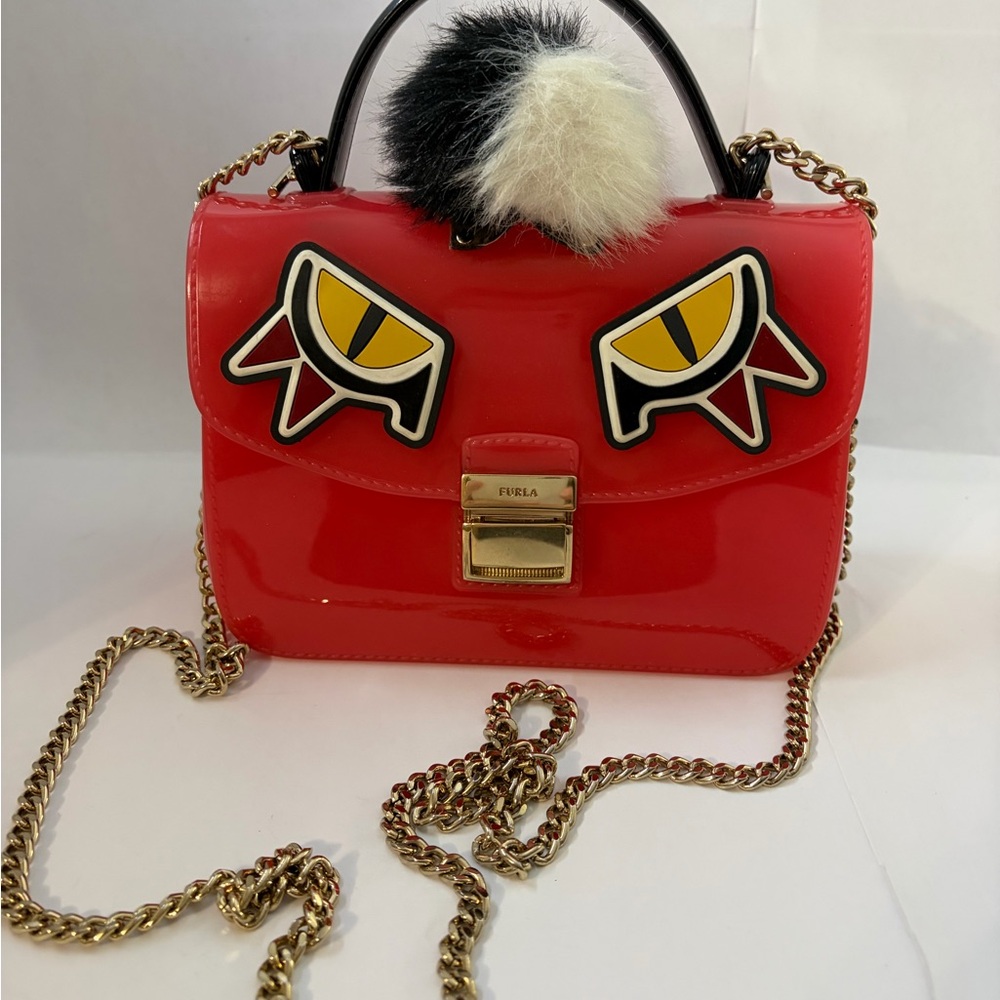 Furla Red Mini Bag with Gold Chain and Eye Motif